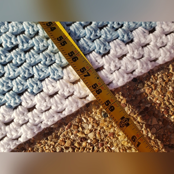 Handmade Vintage crochet 64x58 Baby blue color block blanket - Picture 11 of 15